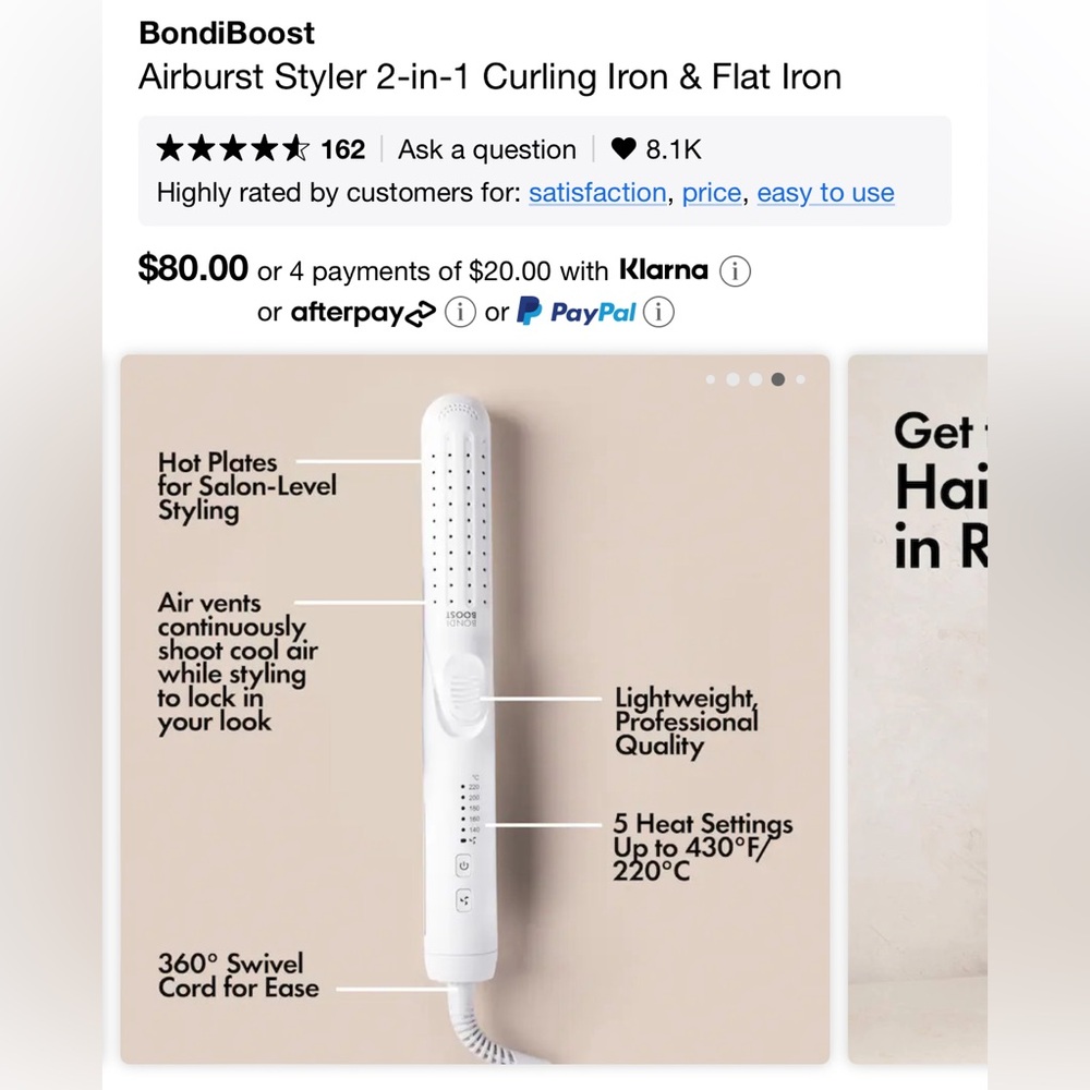 Bondi Boost Airburst Styler 2-in-1 Curling Iron & Flat Iron